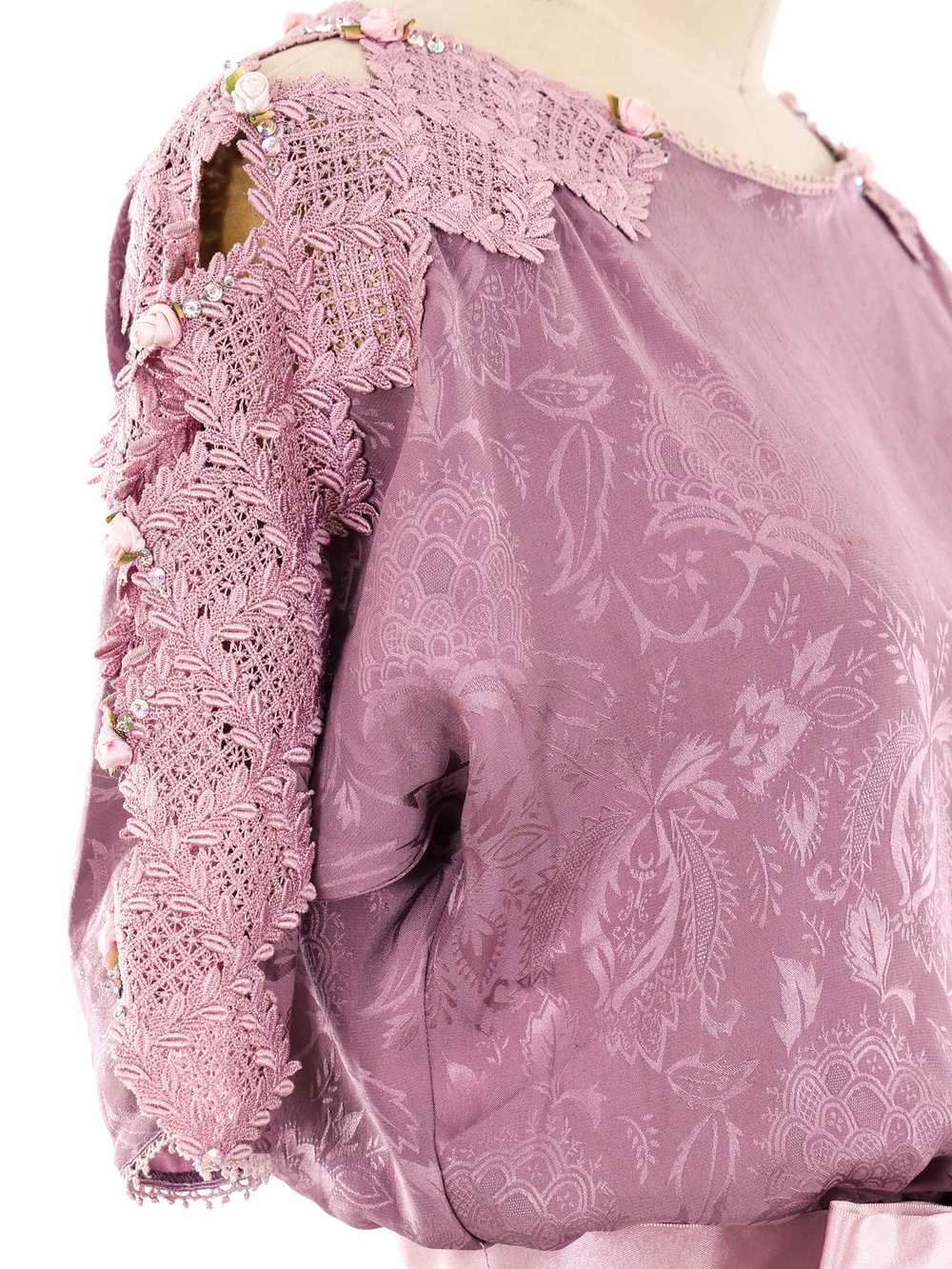 Lace Trimmed Jacquard Silk Dress - image 2