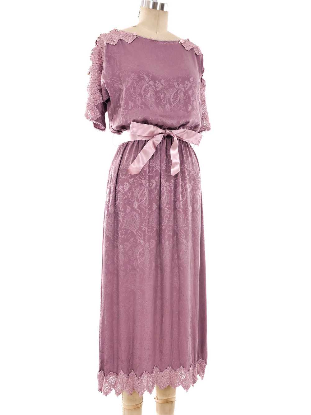Lace Trimmed Jacquard Silk Dress - image 3