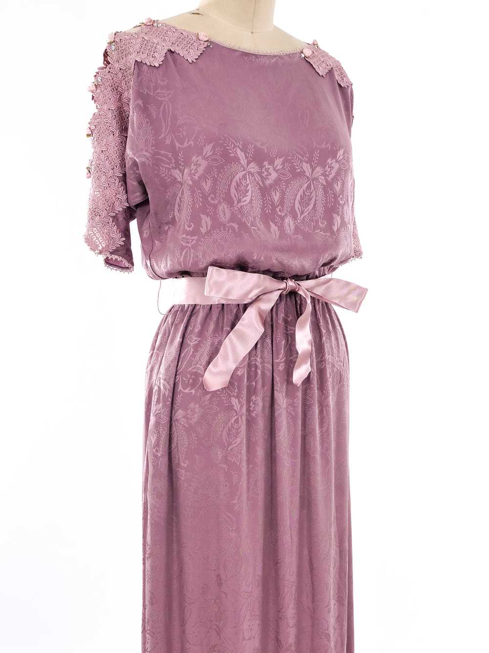 Lace Trimmed Jacquard Silk Dress - image 5