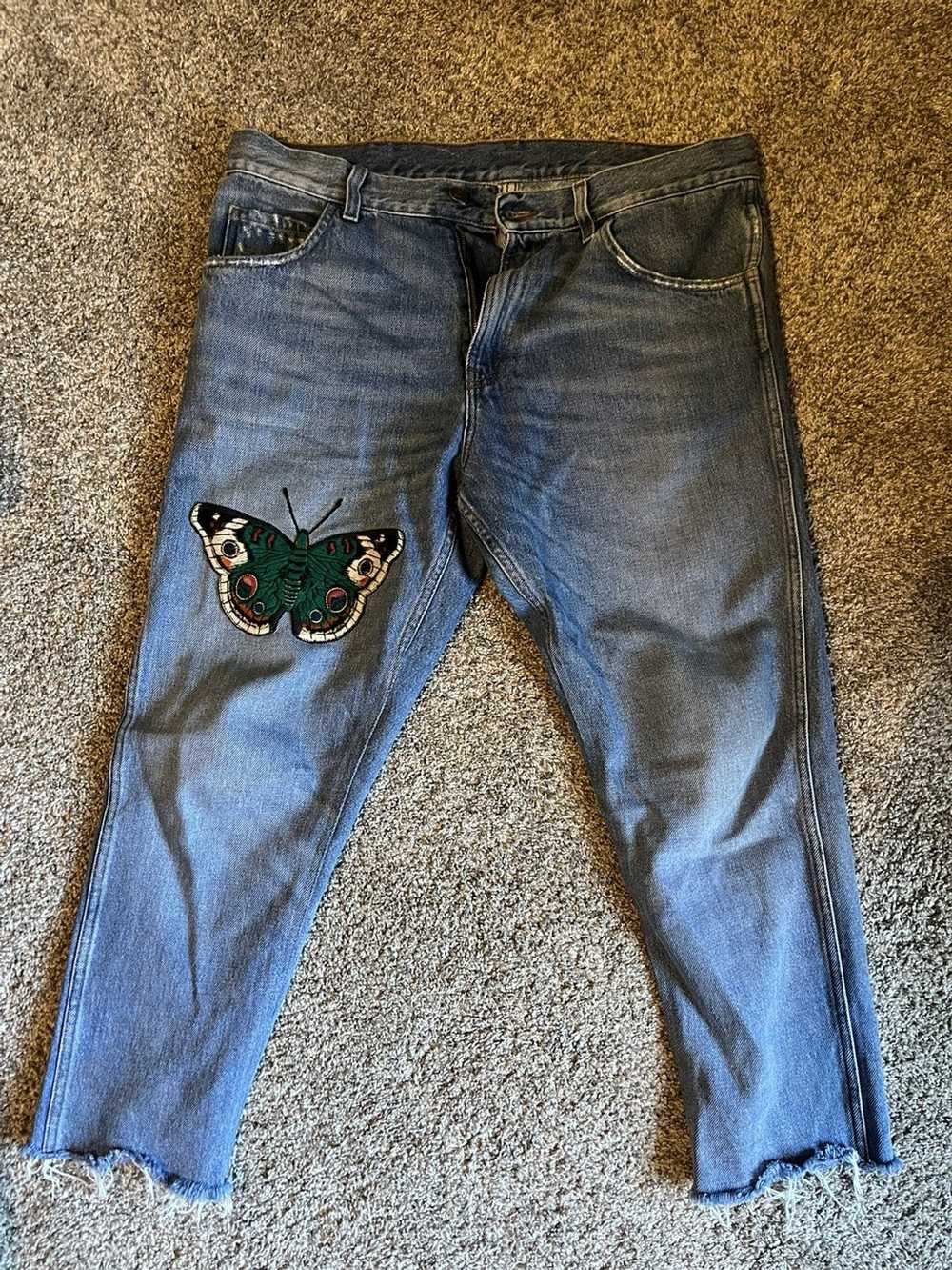 Gucci Butterfly embroidery Gucci denim pants - image 1