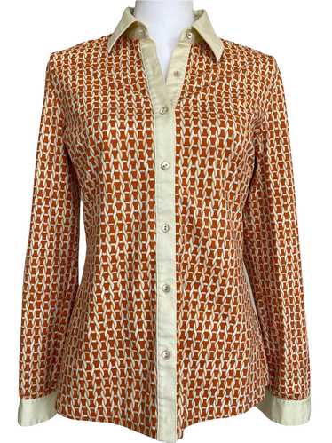 J. McLaughlin Orange and Ivory Pattern Shirt, M