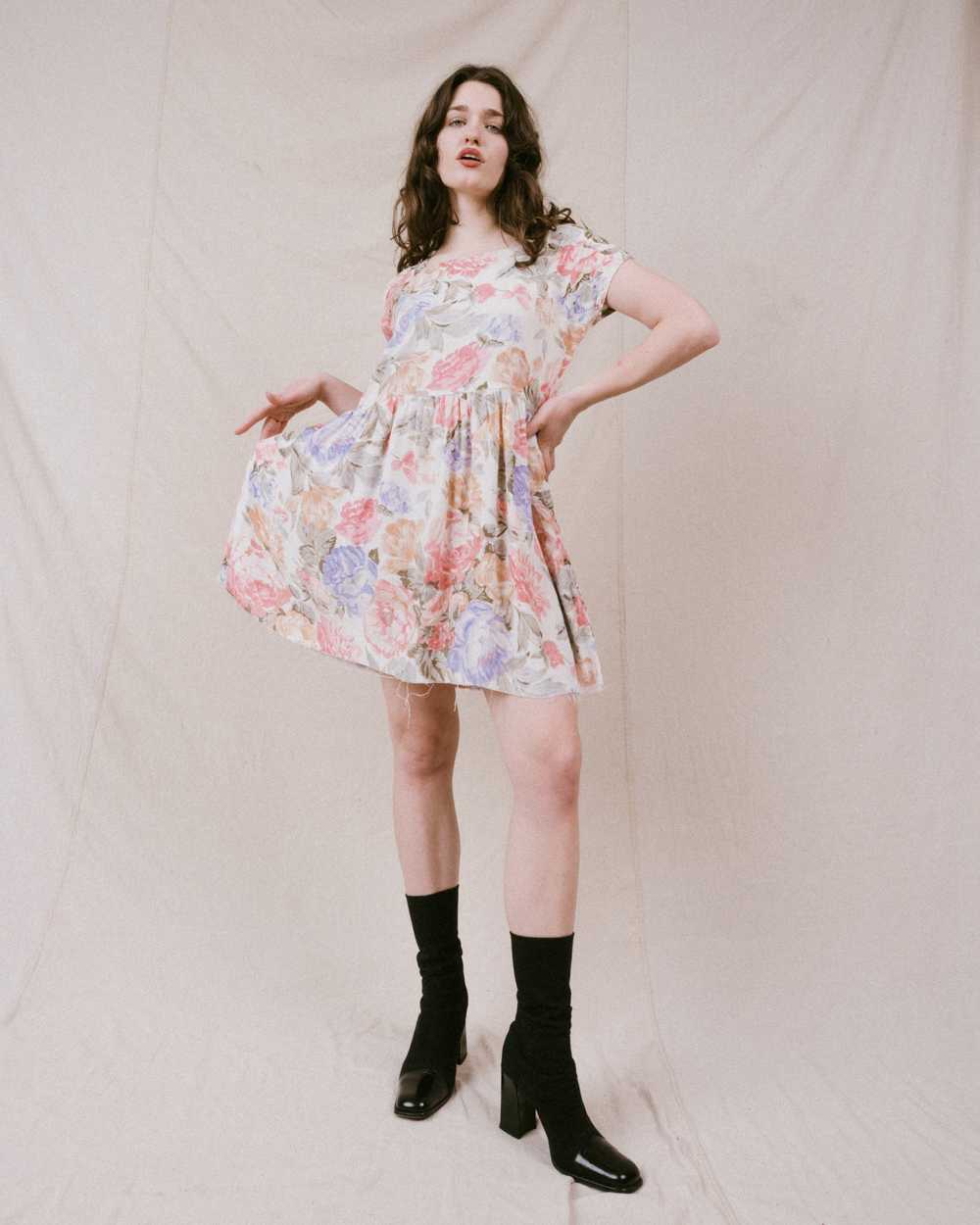 Vintage Pastel Floral Mini Dress (S/M) - image 5