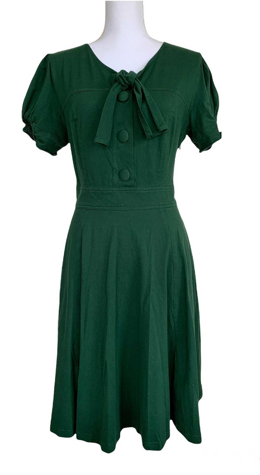 EShakti Short Sleeve Fit and Flare Green Dress, 12 - image 1