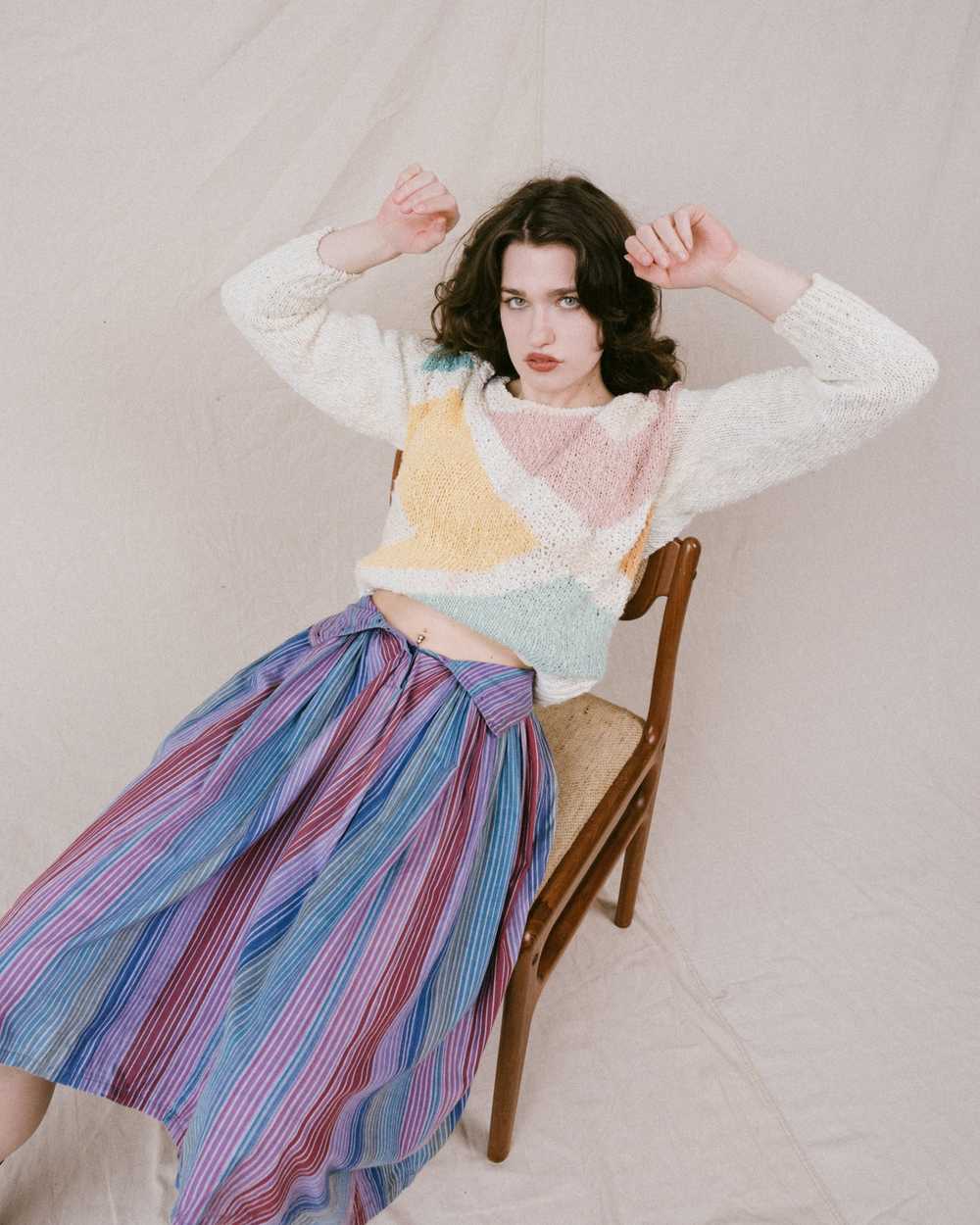 Vintage Striped Cotton Skirt (XS) - image 3