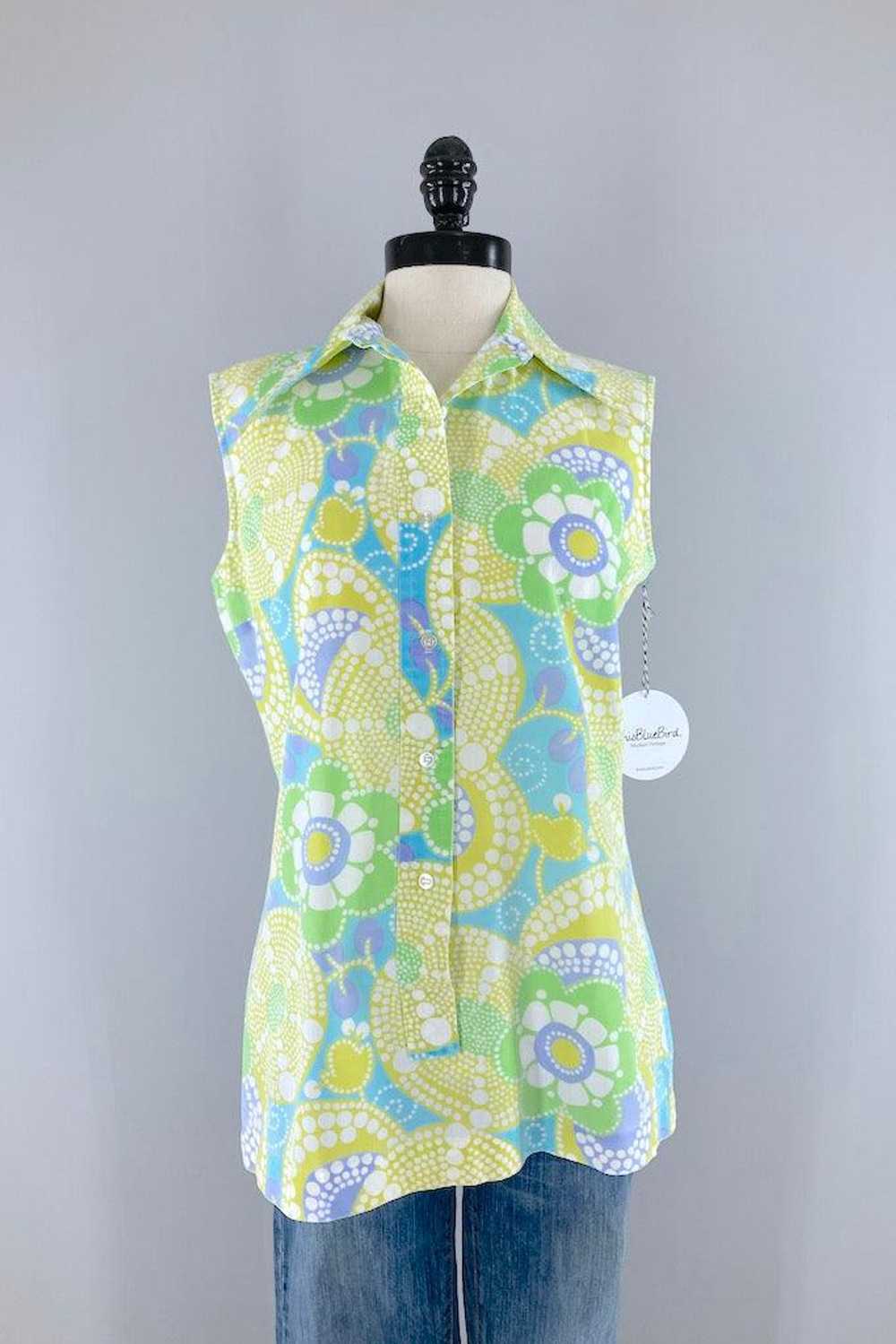 Vintage Mod Floral Print Blouse - image 1