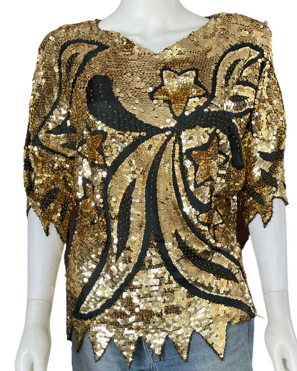 Vintage Gold Sequin Star Top - image 1