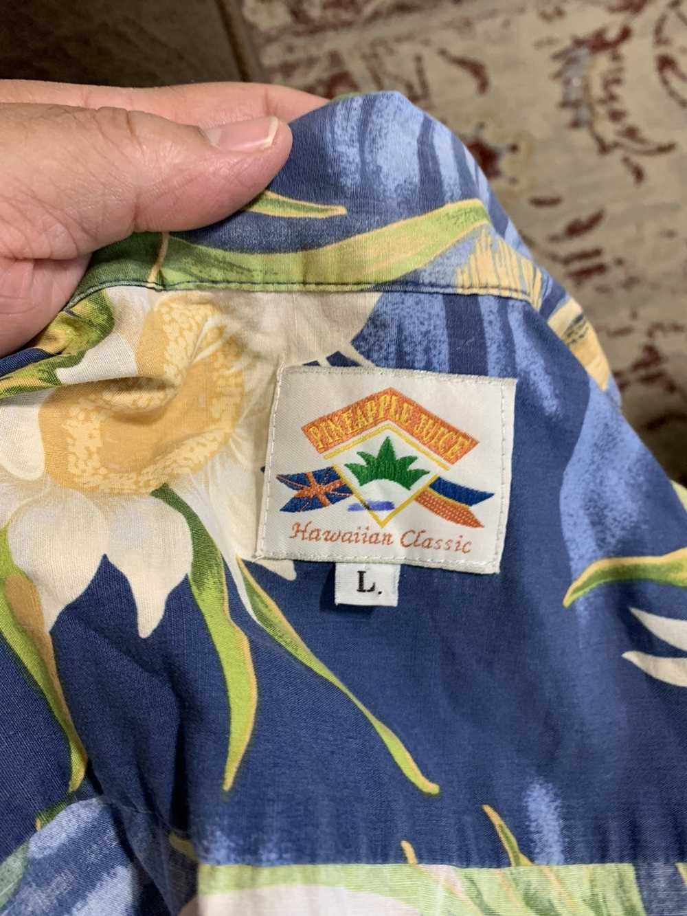 PinkEleyVintage Vintage Hawaiian Shirt, Blue, Pineapple Juice, Ukulele, Medium Large, Lei, Coconut Button, Good Condition