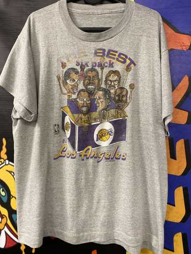 Champion Magic Johnson Kareem Abdul Jabbar and James Worthy LA Lakers  signatures shirt - Limotees