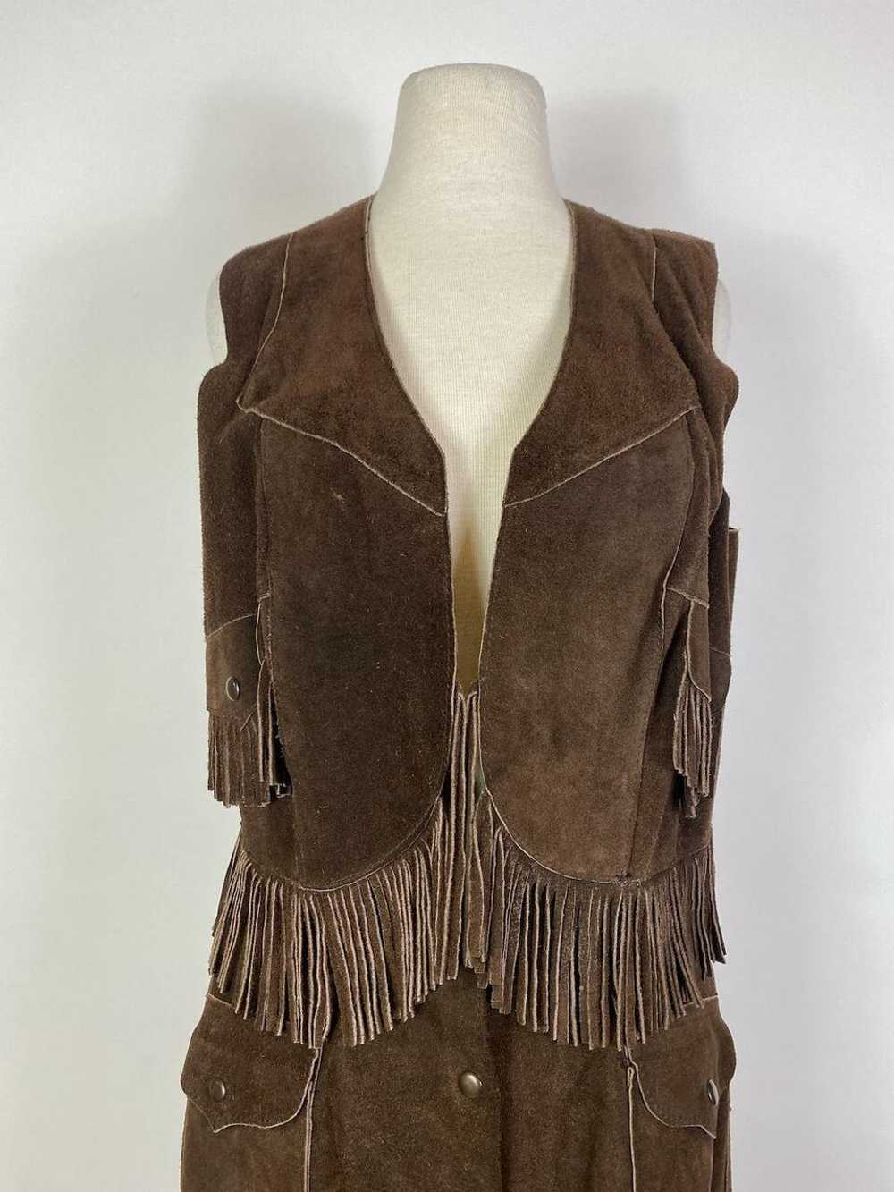 1970s Suede Leather Fringe Vest and Skirt Set - image 2