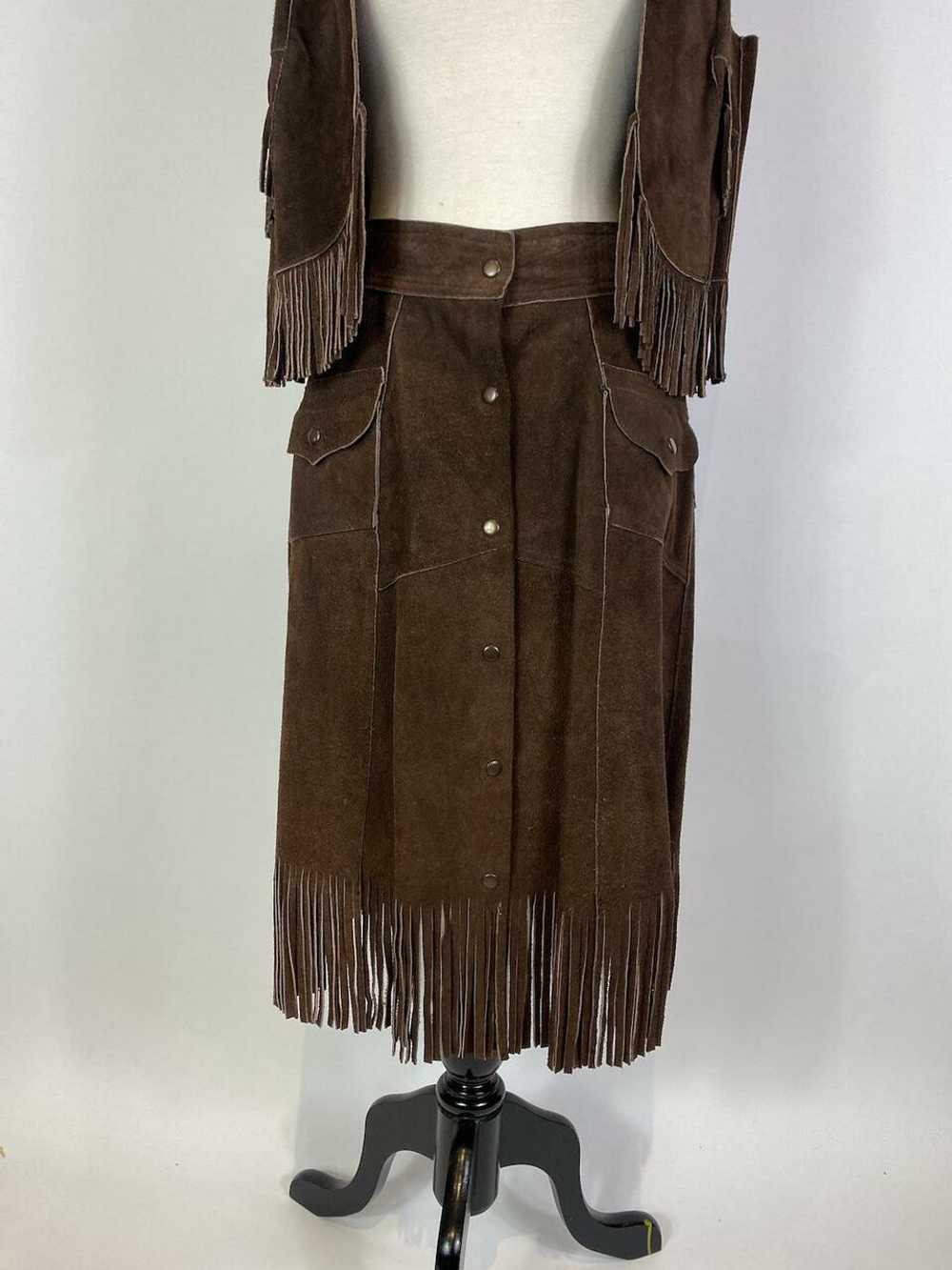 1970s Suede Leather Fringe Vest and Skirt Set - image 3