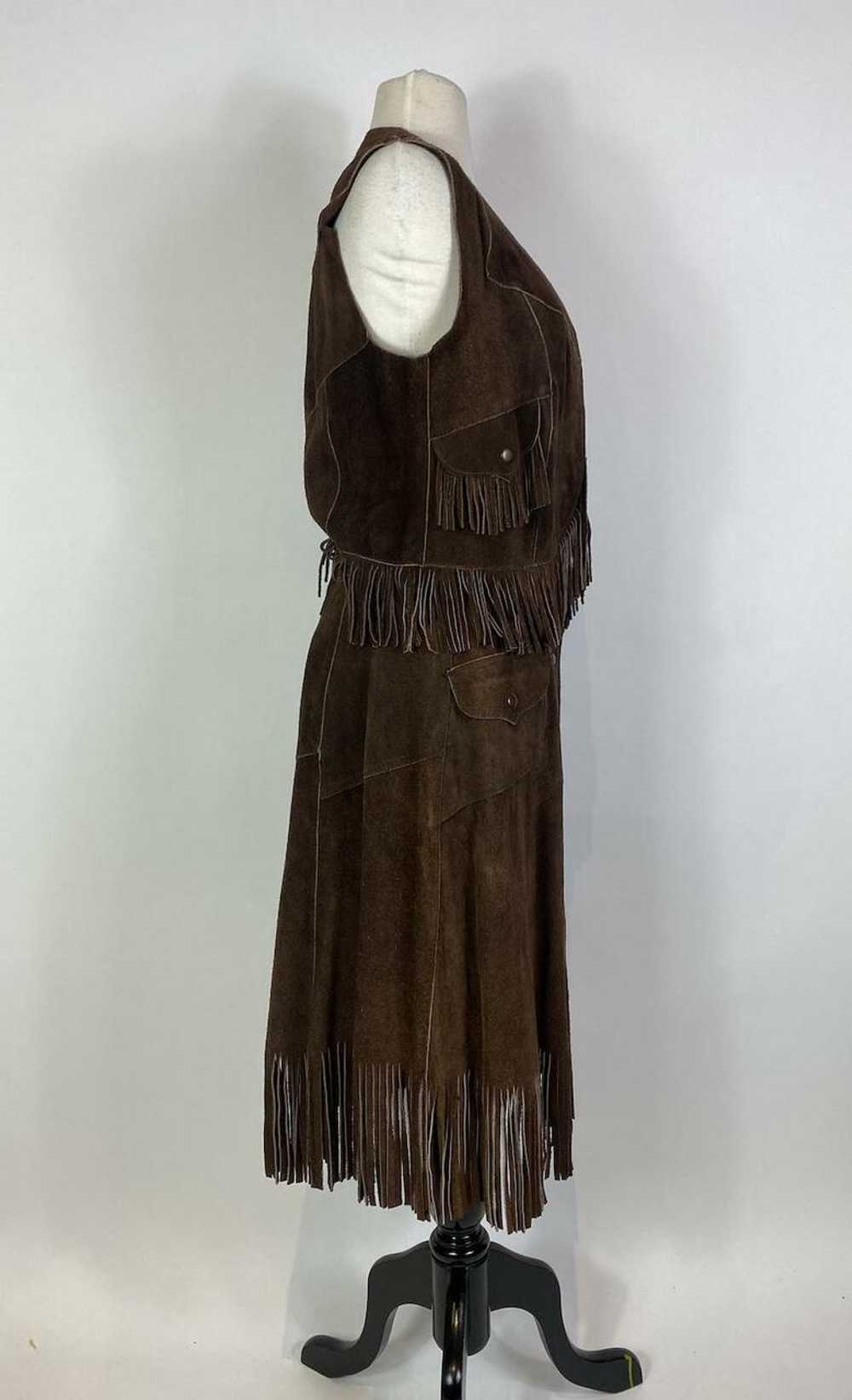 1970s Suede Leather Fringe Vest and Skirt Set - image 4