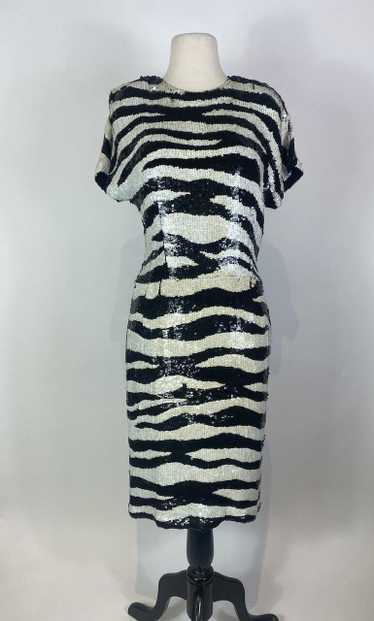 1980s Pure Silk Zebra Sequin Dress - image 1