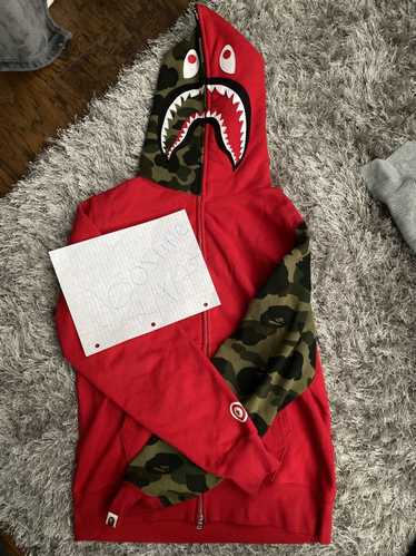 Bape Bape Full Zip Shark Hoodie Red with Camo Slee