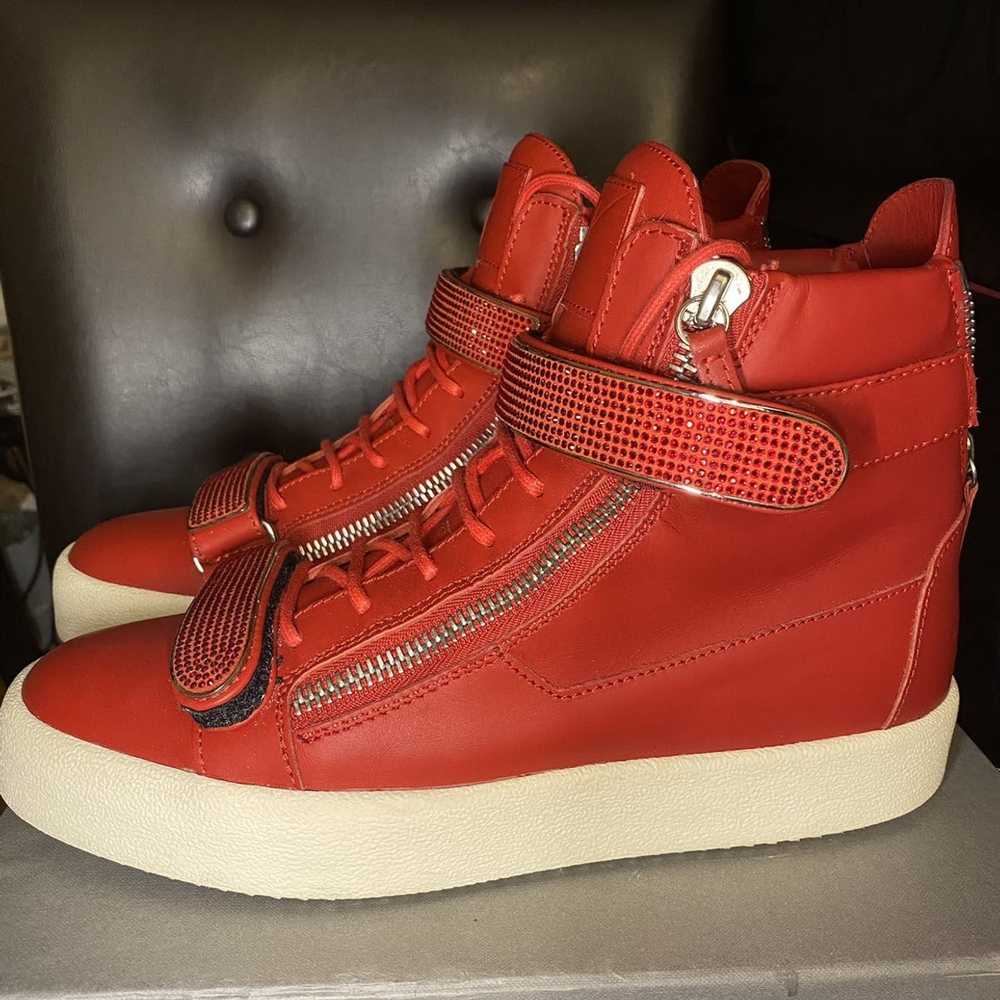 Giuseppe Zanotti High Top Red Leather Crystal Str… - image 6