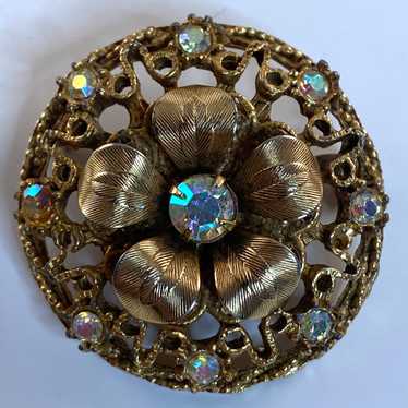 1960s Rhinestone Flower Brooch - image 1