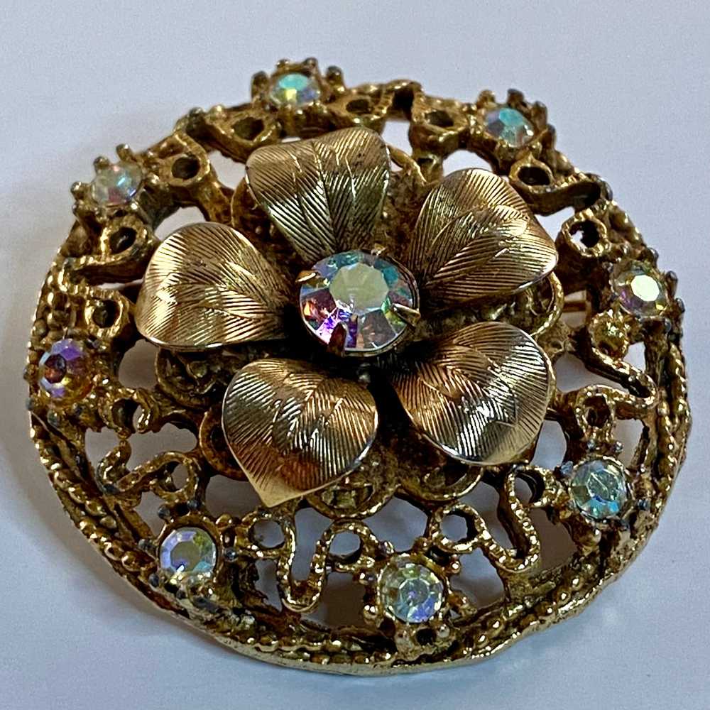 1960s Rhinestone Flower Brooch - image 4