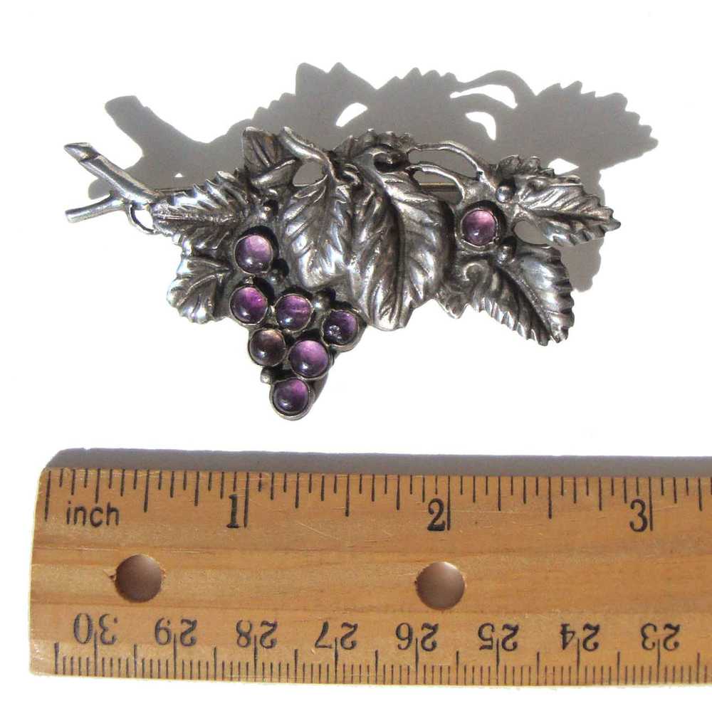 Vintage 40s Sterling & Amethyst Grape Brooch - Me… - image 3