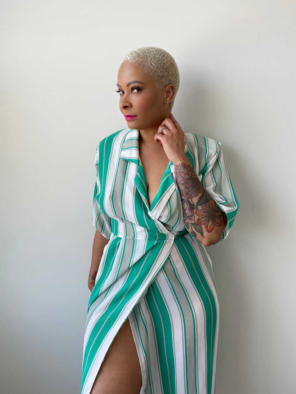 Vintage Nami Striped Semi-Sheer Wrap Dress - image 1