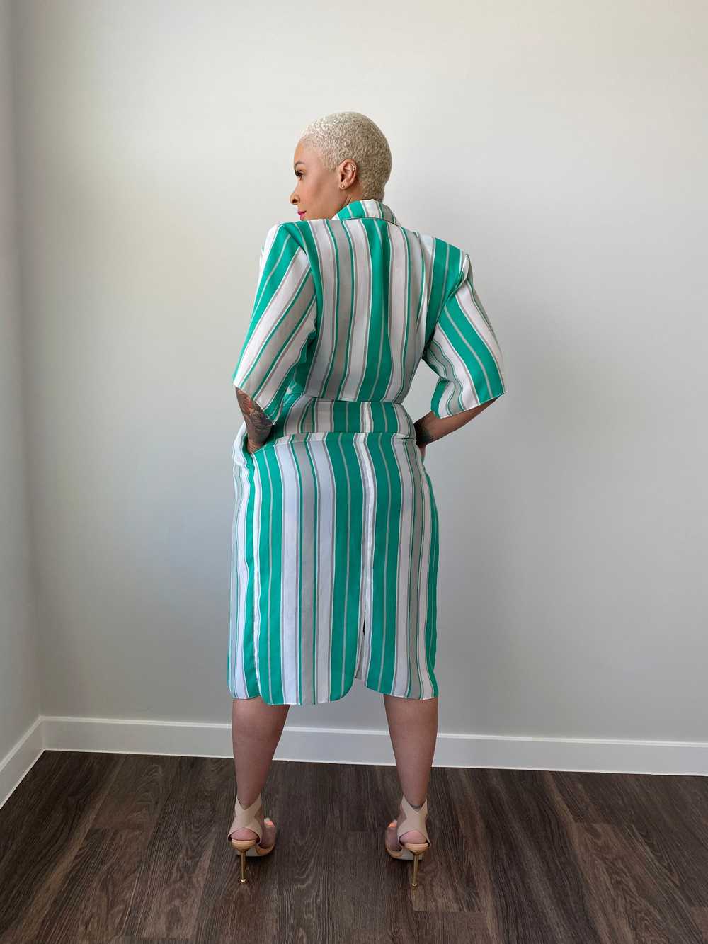 Vintage Nami Striped Semi-Sheer Wrap Dress - image 3