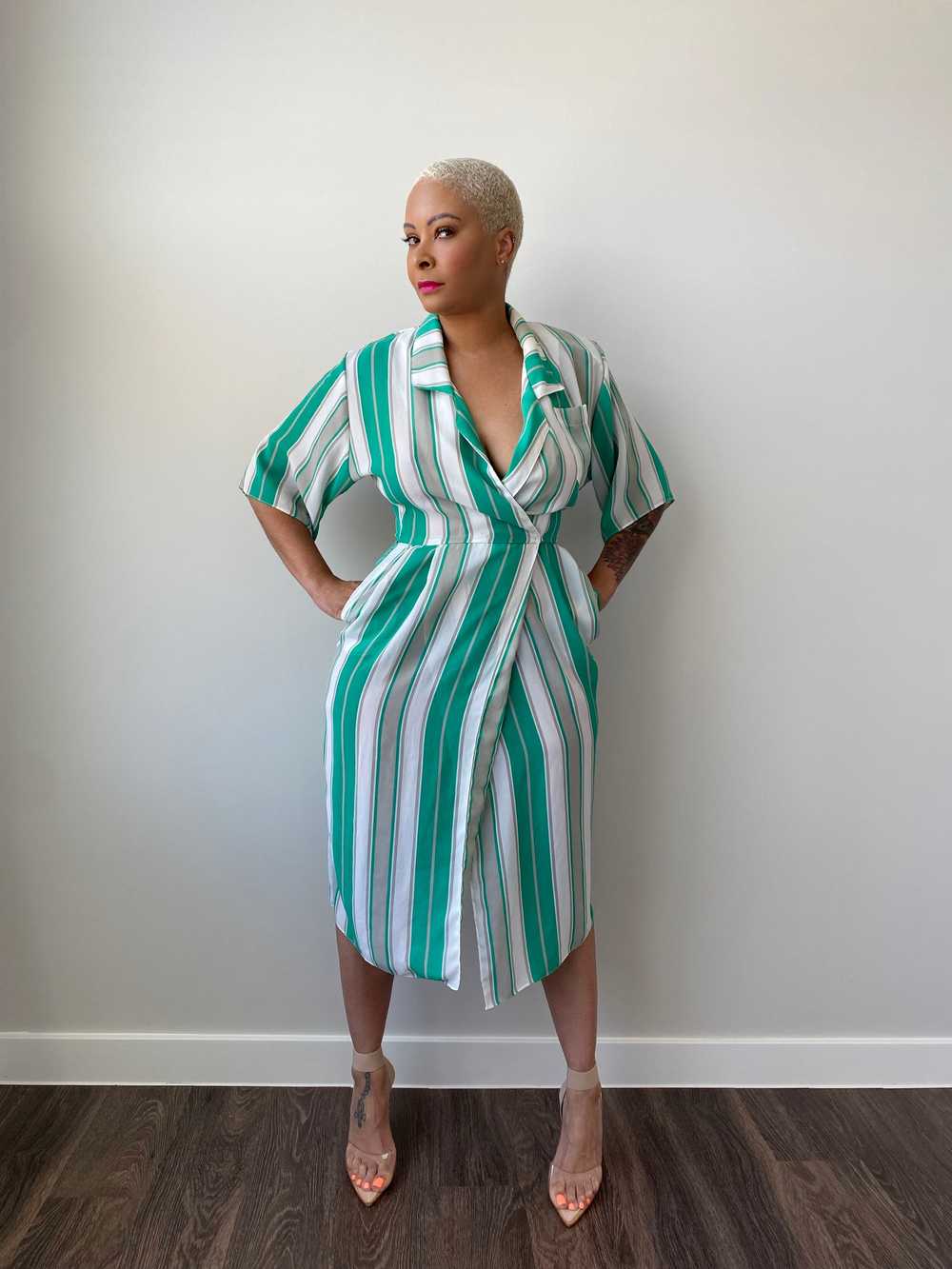 Vintage Nami Striped Semi-Sheer Wrap Dress - image 4