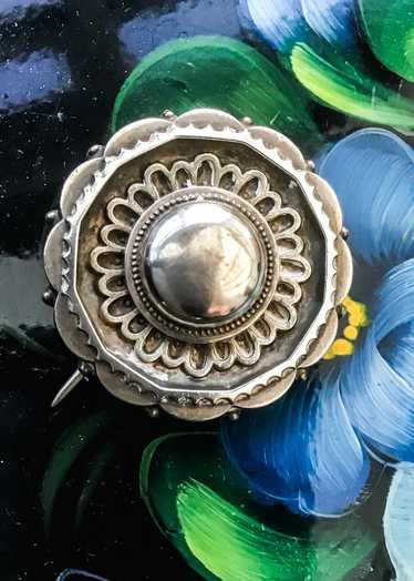 1800s Victorian Silver Mourning Brooch - image 1