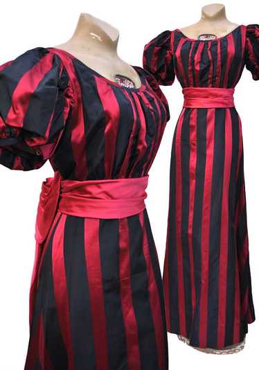 1930s Vintage Pink and Blue Striped Evening Gown … - image 1