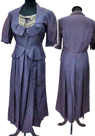 1930s Vintage Purple Violet Peplum Dress • Wounded - image 1