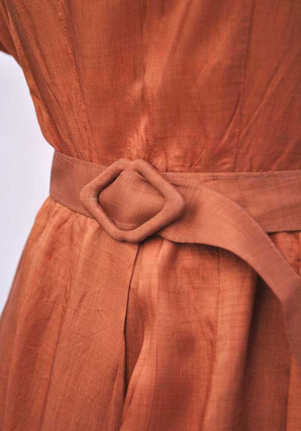 1940s Vintage Copper Silk Shirtwaister Dress • Su… - image 5