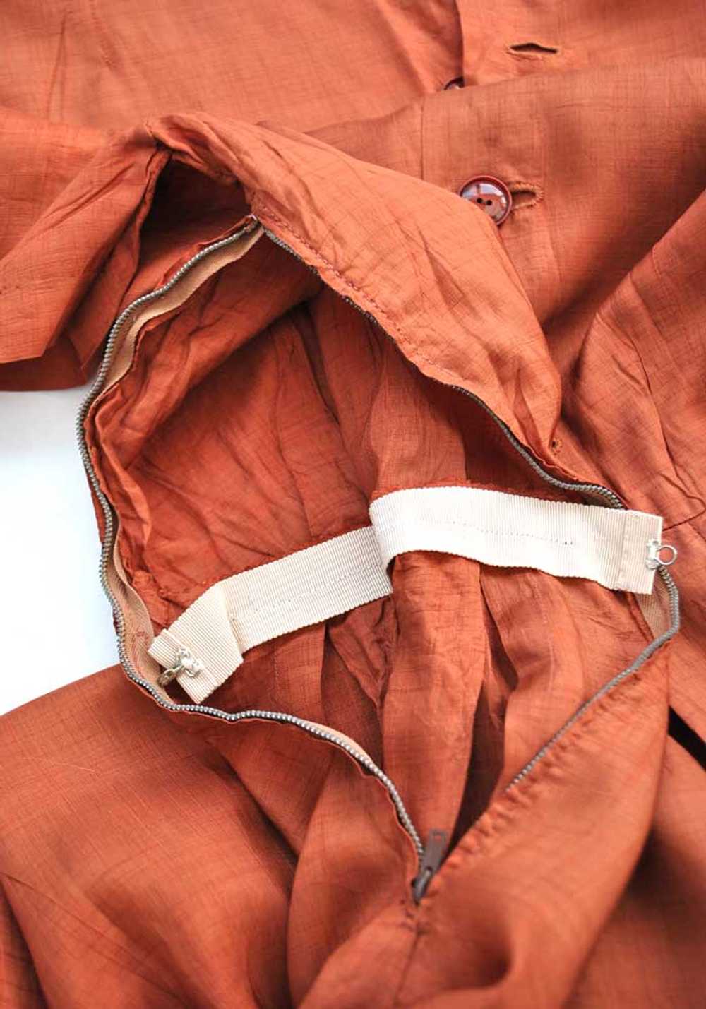 1940s Vintage Copper Silk Shirtwaister Dress • Su… - image 7