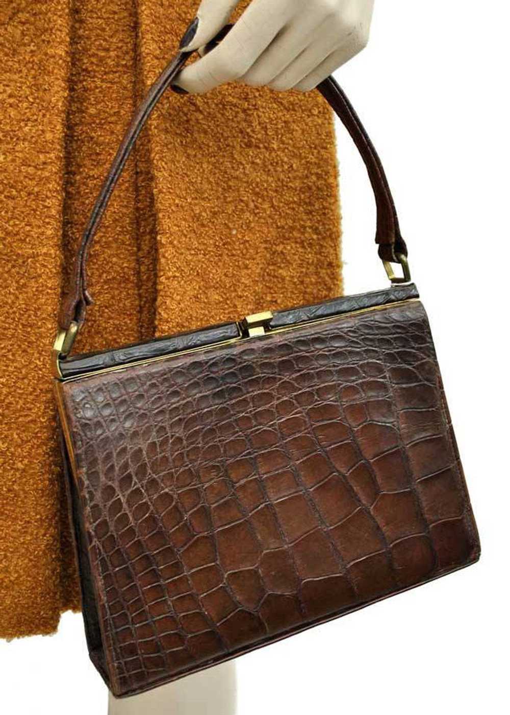 1920s 30s Brown Crocodile Leather Handbag | Rock Follies Vintage
