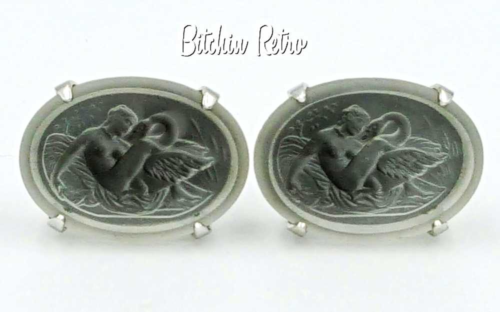 Swank Vintage Intaglio Cufflinks Bavarian Crystal… - image 2