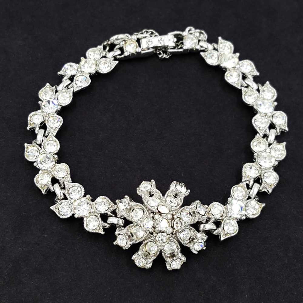 Bogoff Vintage Rhinestone Bracelet with Floral De… - image 3