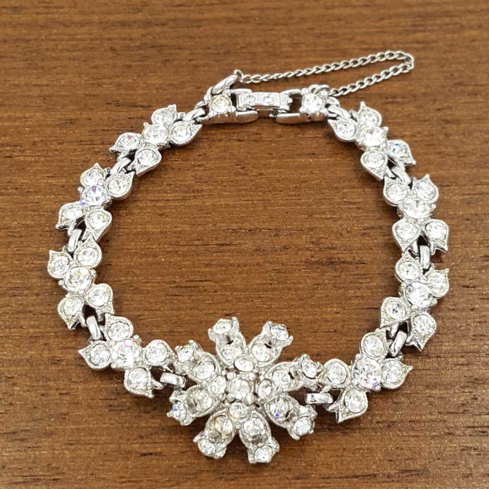 Bogoff Vintage Rhinestone Bracelet with Floral De… - image 5