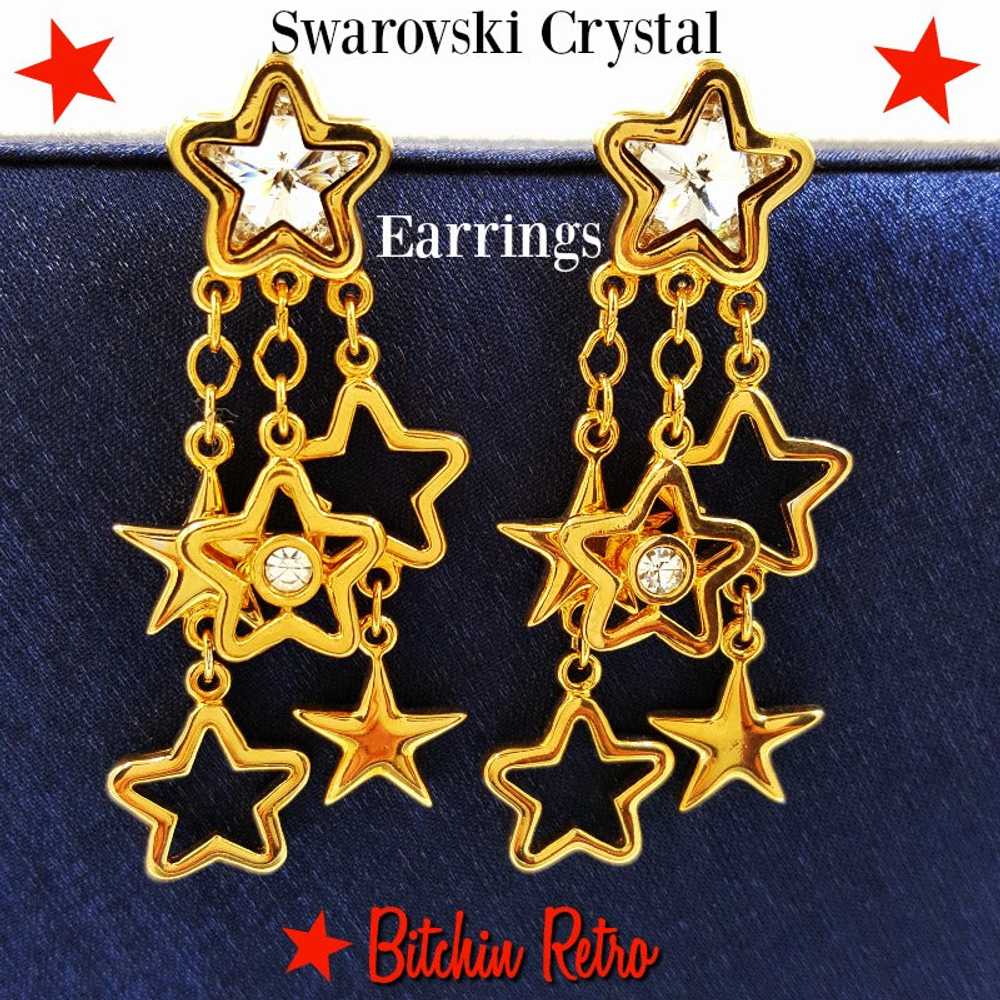 Swarovski Crystal Patriotic Star Dangle Earrings … - image 1