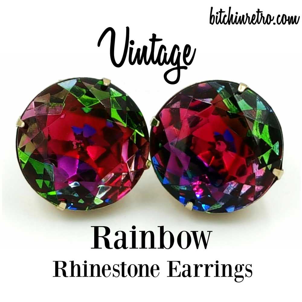 Vintage Rainbow Vitrail Rhinestone Earrings Stunn… - image 1