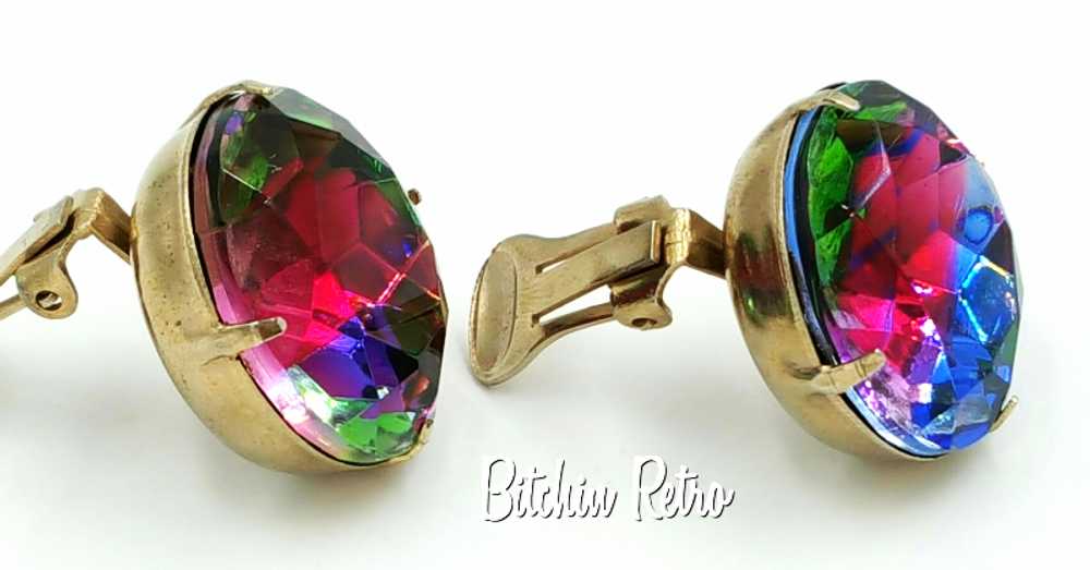 Vintage Rainbow Vitrail Rhinestone Earrings Stunn… - image 8