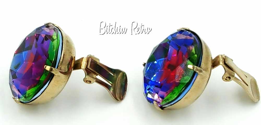 Vintage Rainbow Vitrail Rhinestone Earrings Stunn… - image 9