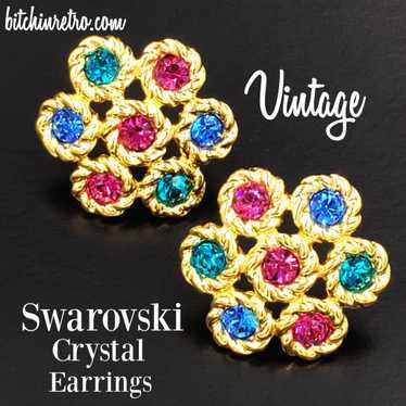 Swarovski Crystal Vintage Rainbow Jewel Tone Earr… - image 1