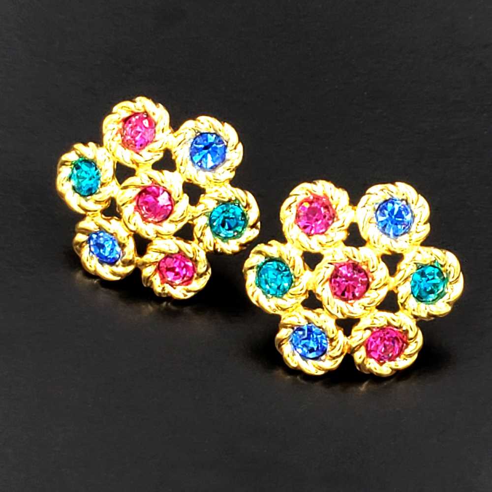 Swarovski Crystal Vintage Rainbow Jewel Tone Earr… - image 3