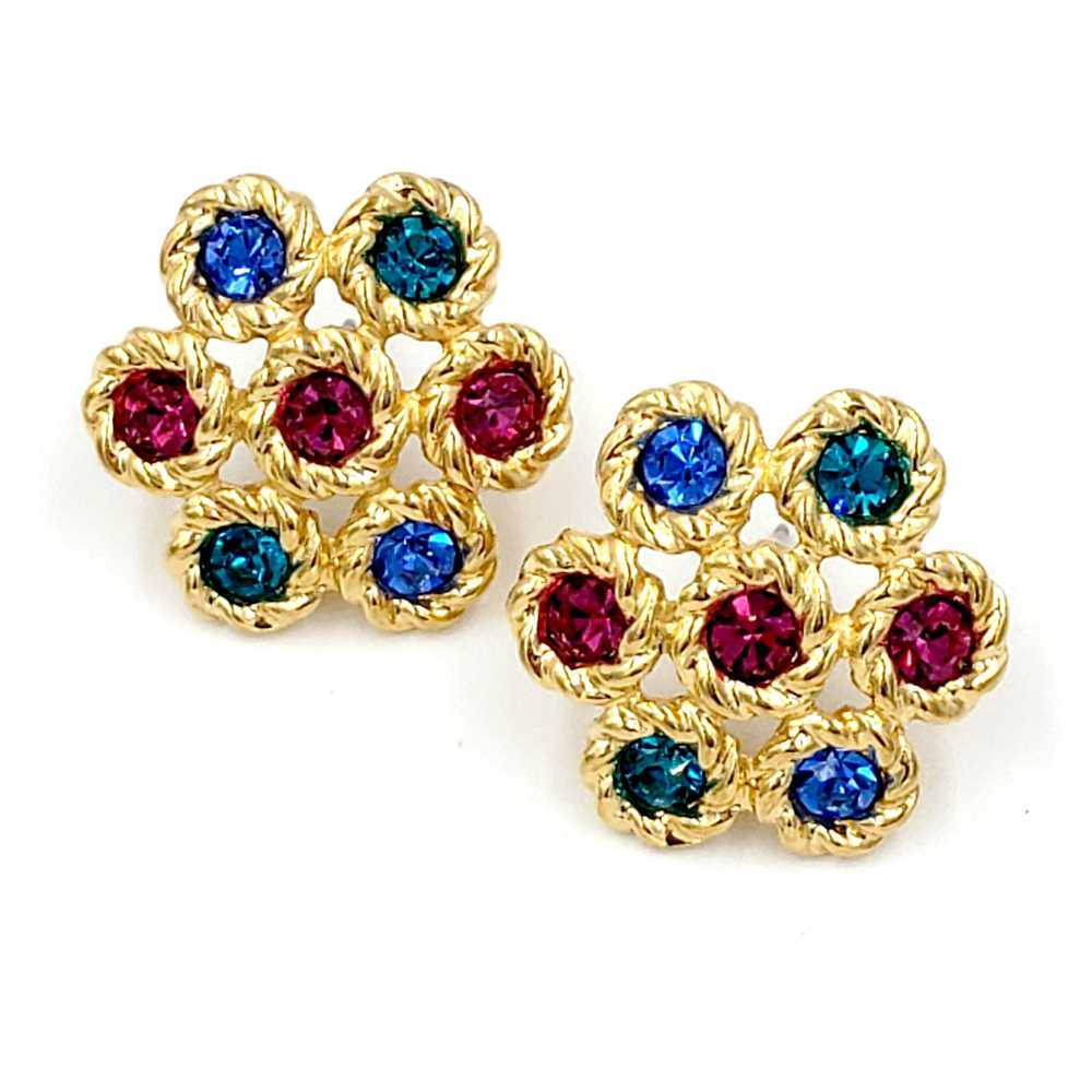 Swarovski Crystal Vintage Rainbow Jewel Tone Earr… - image 5