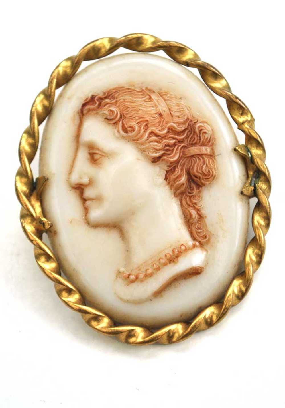 Vintage Cameo Brooch with Twisted Gold Metal Frame - image 1