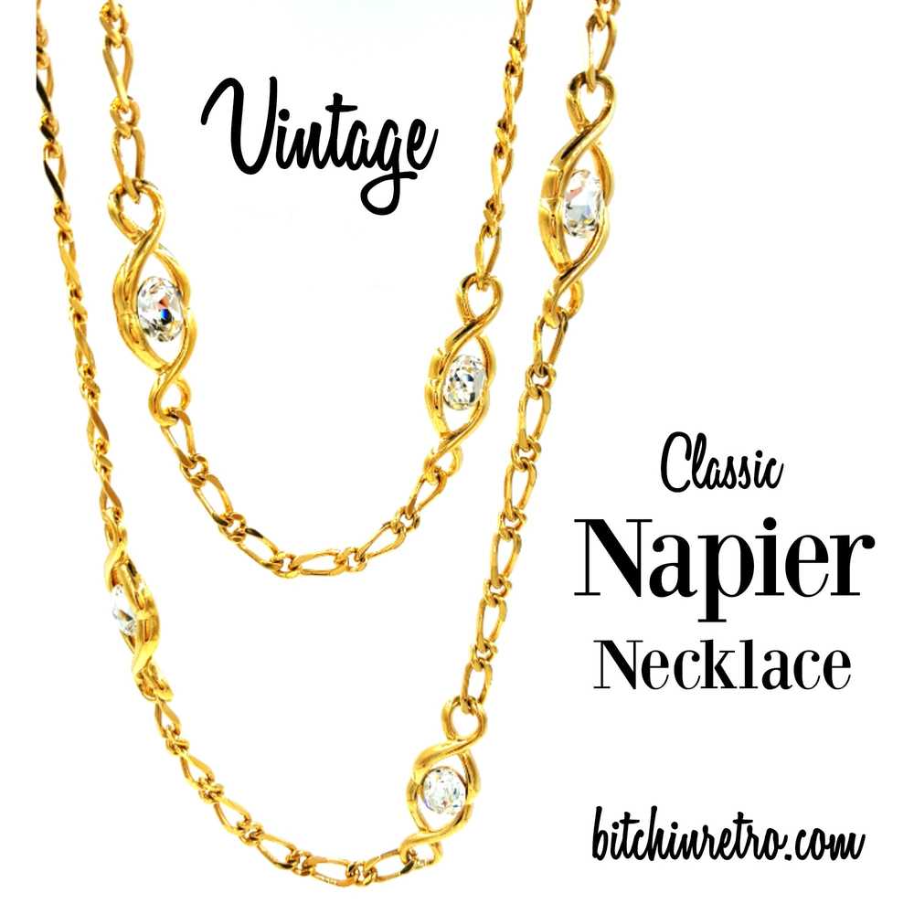 Napier Vintage Necklace Large Crystals With Gold … - image 1