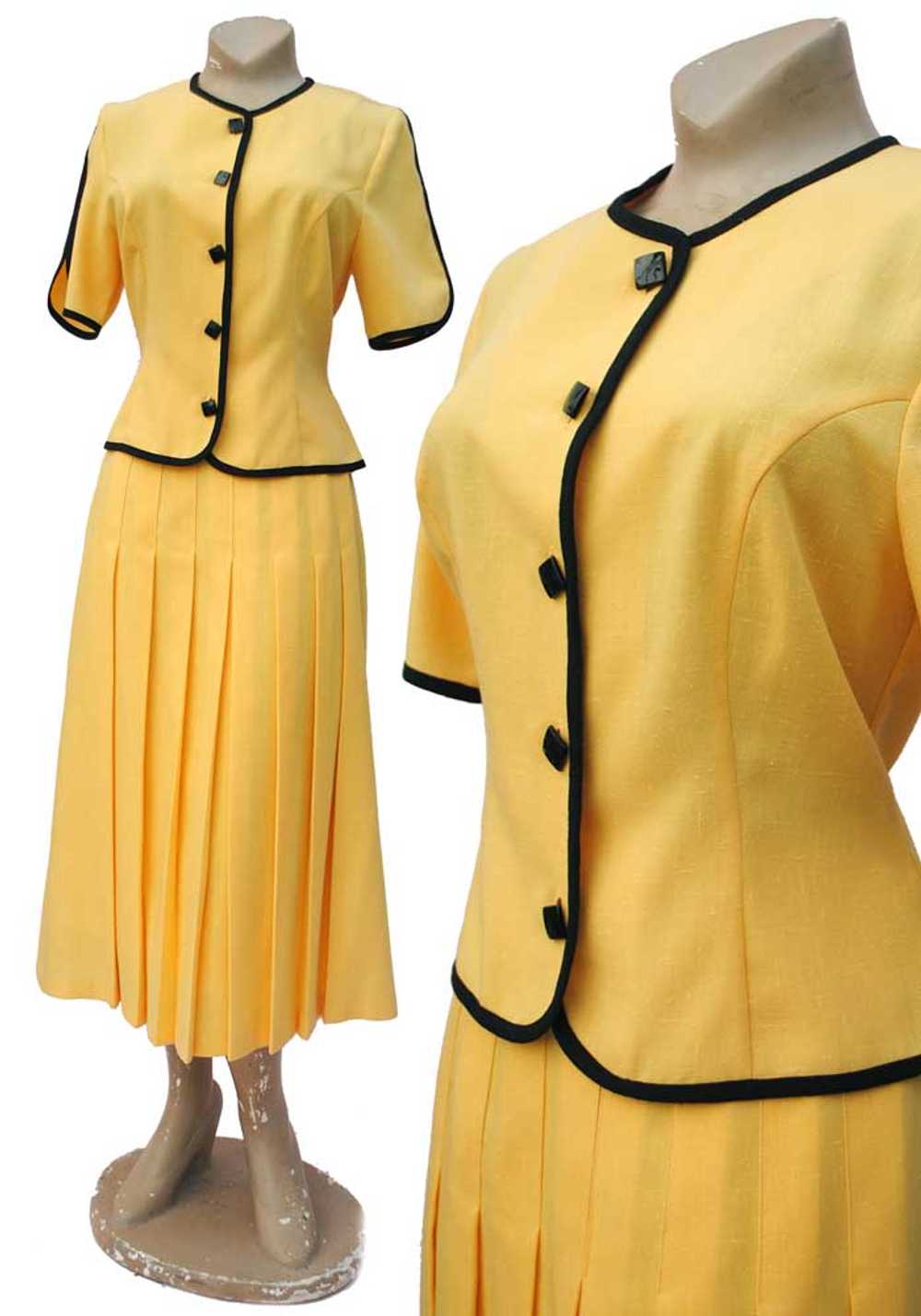 Vintage 80s Yellow and Black Skirt Suit Set • Mar… - image 1