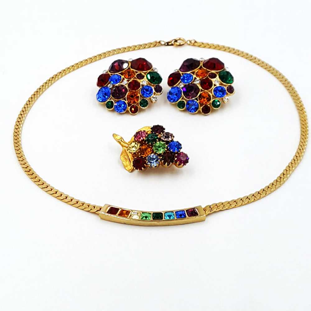 Vintage Rhinestone Rainbow Jewelry Lot Necklace E… - image 5