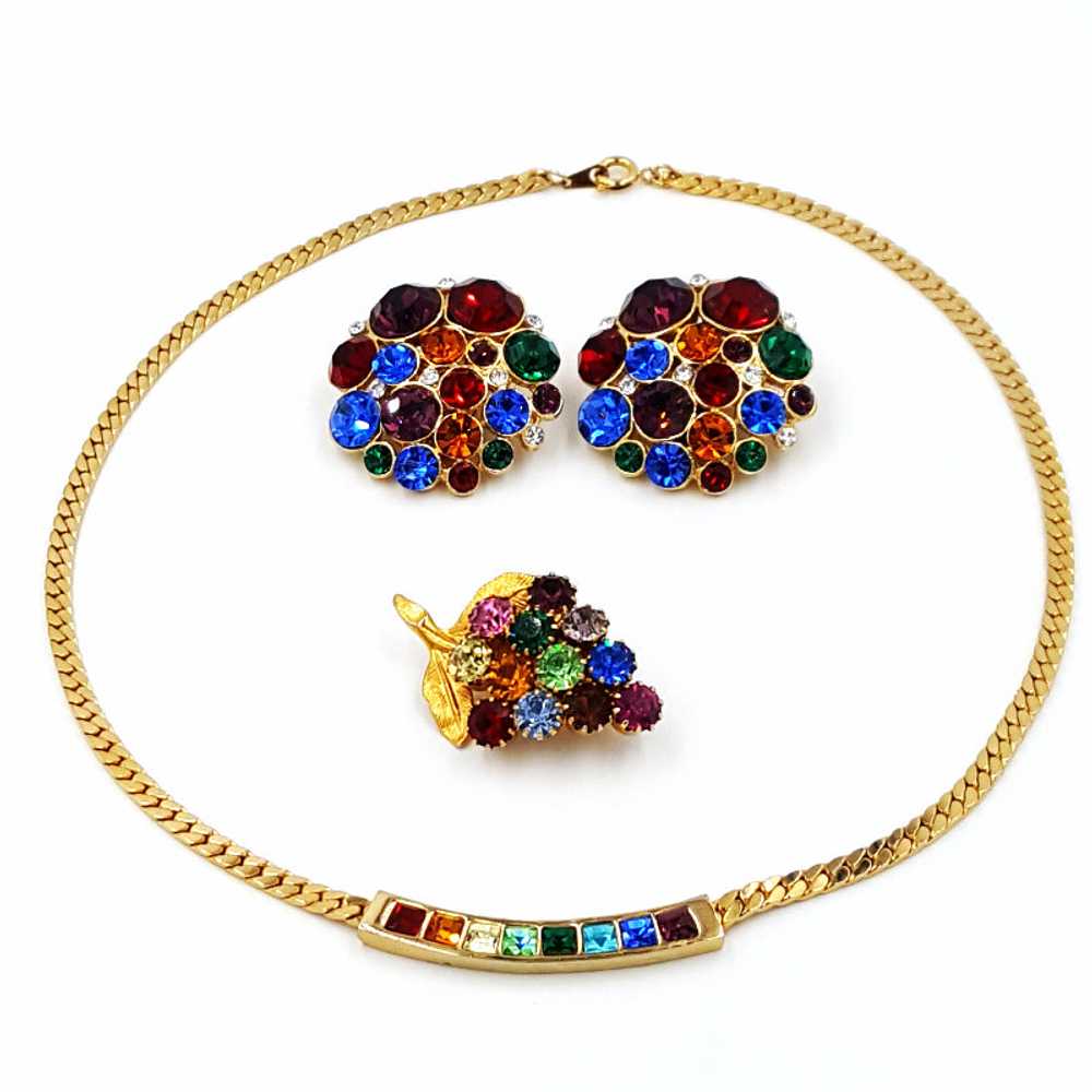 Vintage Rhinestone Rainbow Jewelry Lot Necklace E… - image 8