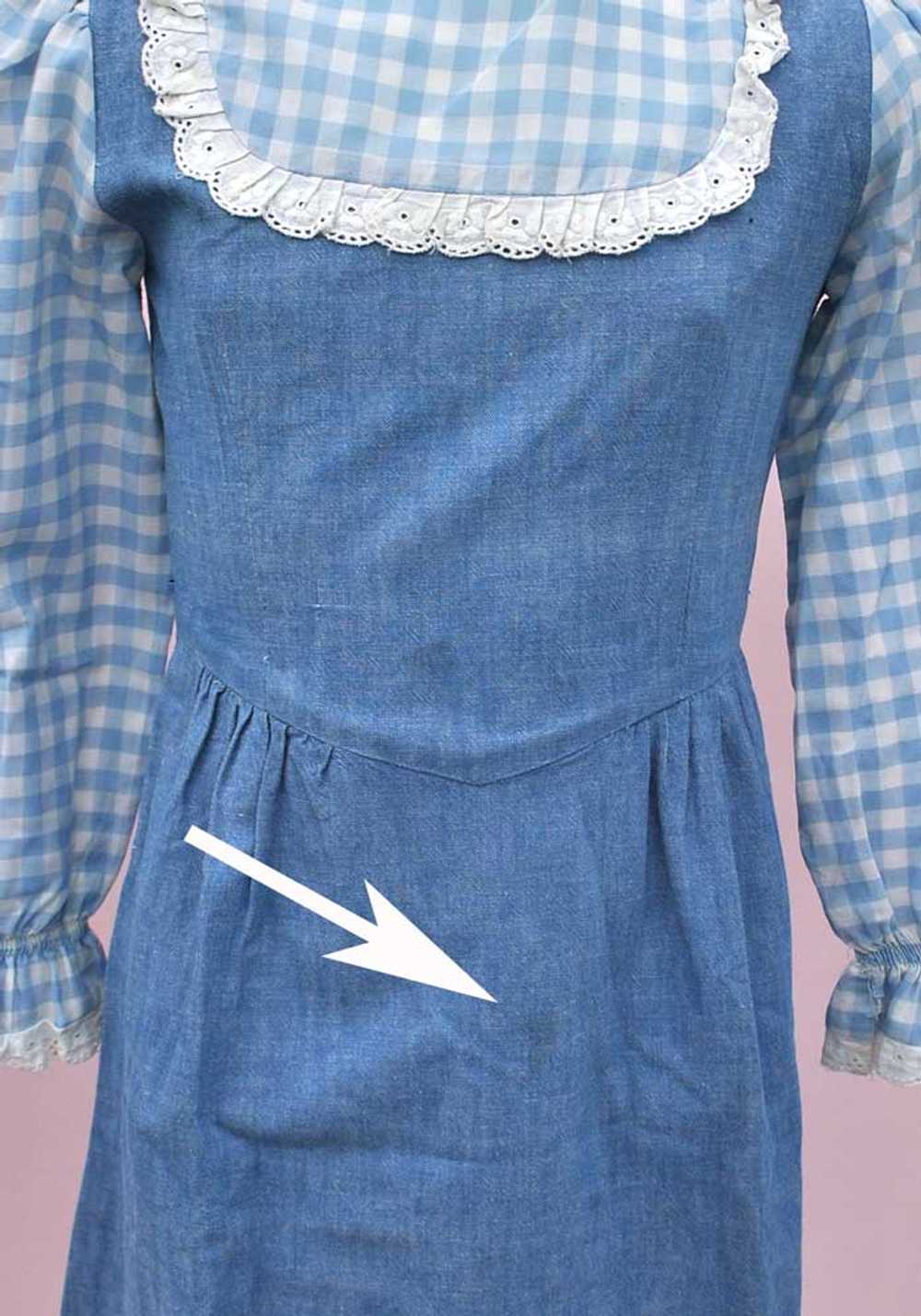 Vintage 70s Girl's Blue Denim Gingham Maxi Dress … - image 4