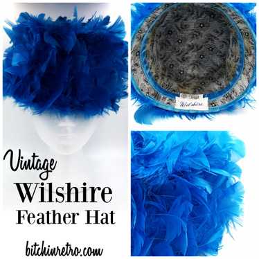 Vintage Wilshire Feather Hat Cobalt Blue Statemen… - image 1