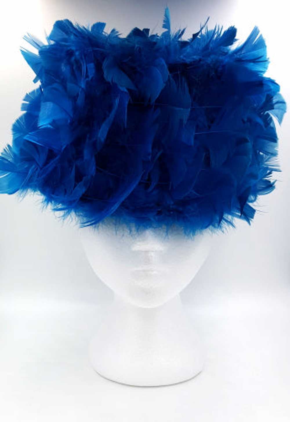 Vintage Wilshire Feather Hat Cobalt Blue Statemen… - image 2