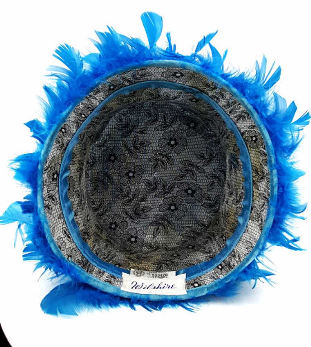 Vintage Wilshire Feather Hat Cobalt Blue Statemen… - image 8