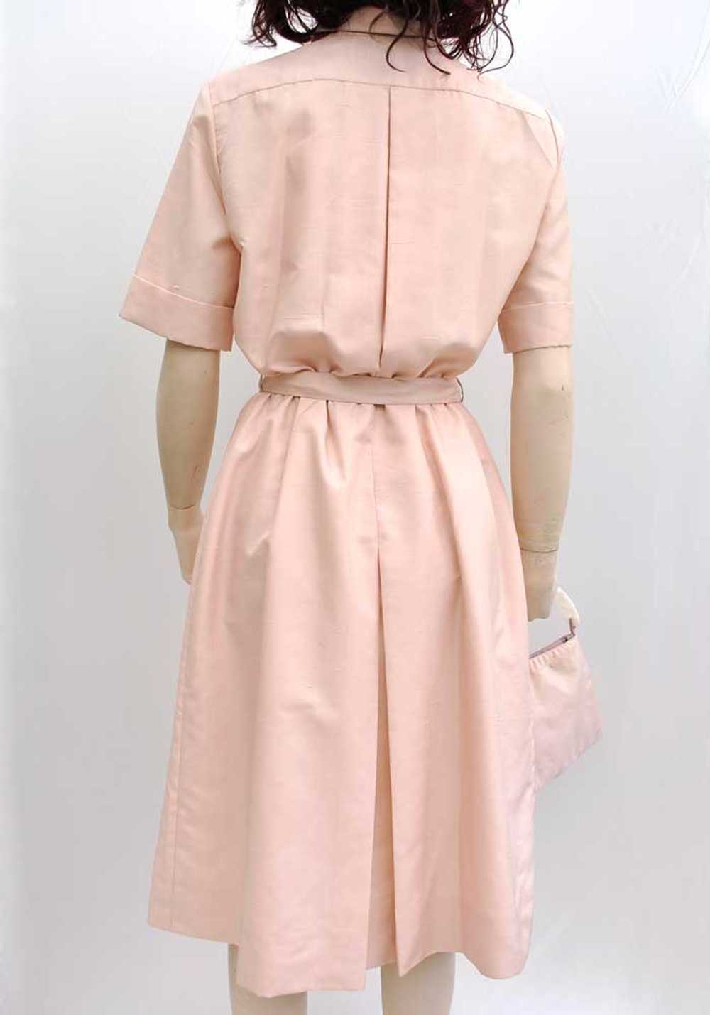 Vintage 70s Shell Pink Silk Shirt Waister Dress •… - image 3
